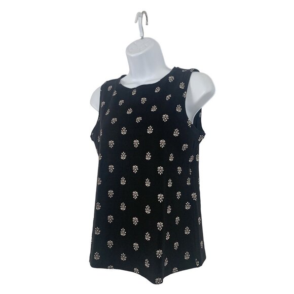 Croft & Barrow Womens Sleeveless Black Tank Top With White Floral Pattern Small - Picture 4 of 8